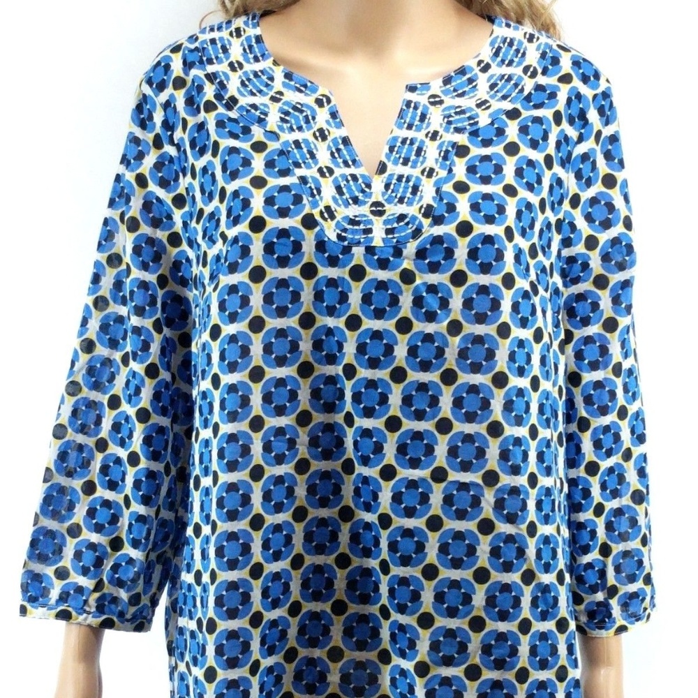 Talbots Size Large Blouse Blue Geometrical NWT